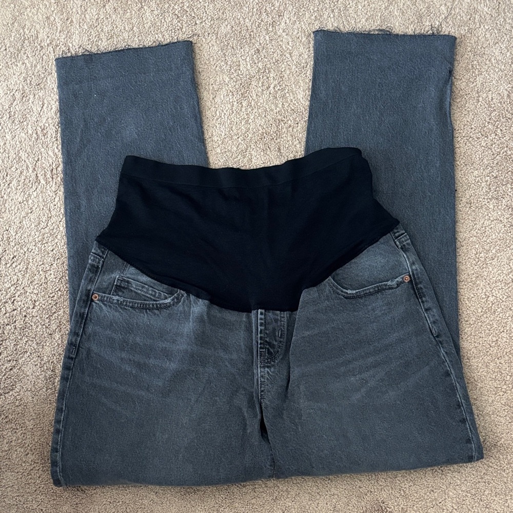 Maternity Grey Wash Jeans with Black Stretch Panel